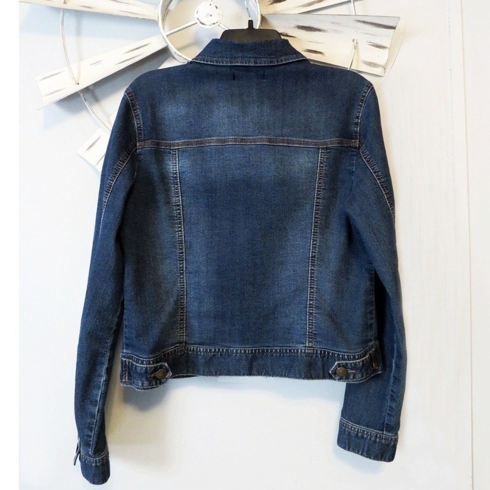 D Jeans Medium Wash Denim Jacket‎ Size M Classic Cropped Jacket Stretch Trucker - Picture 2 of 8